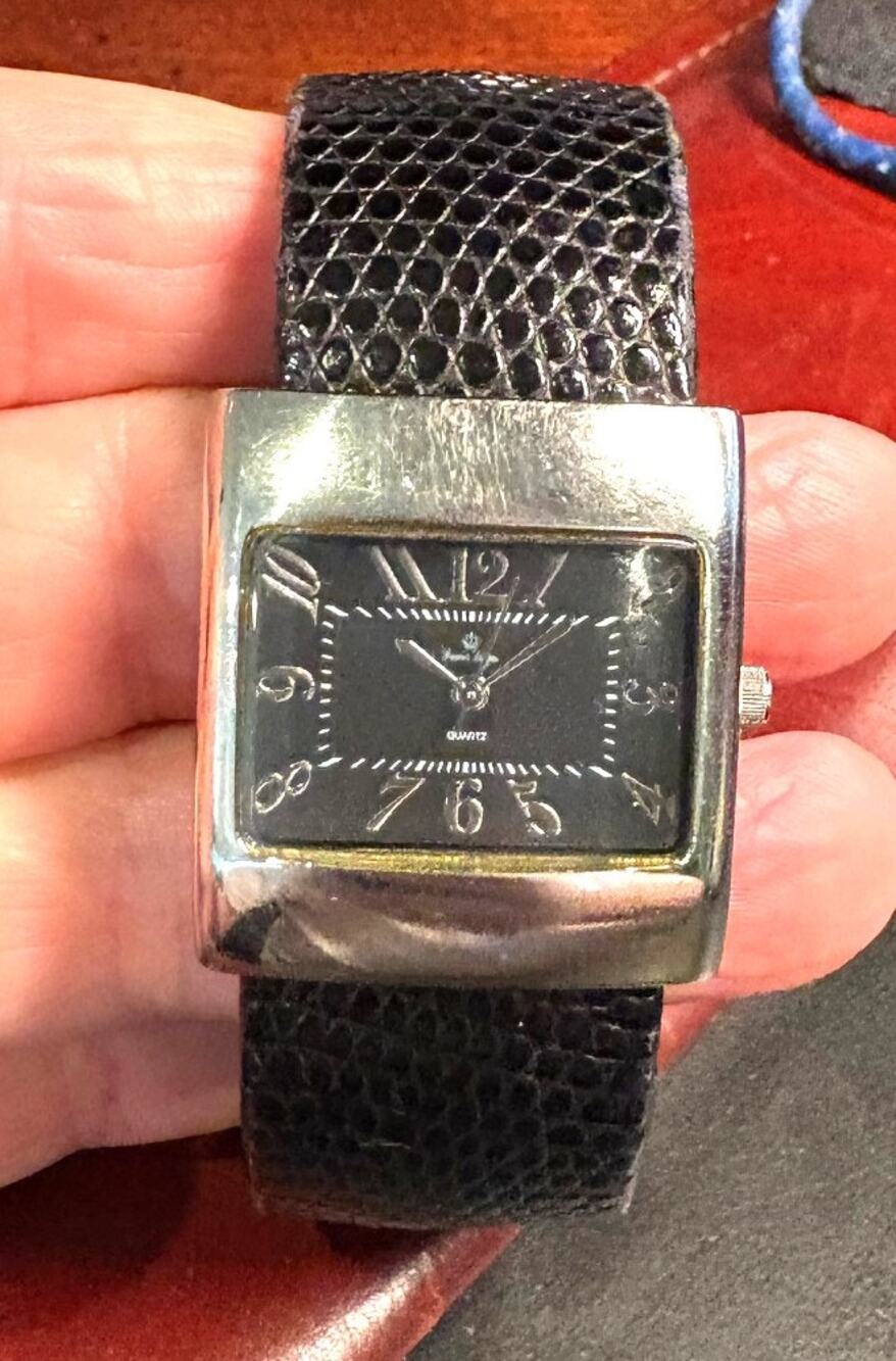 Women's 32mm silver Tone Premier Designs Bangle Watch, BlackLeather Wrap